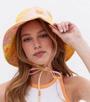 New Look Tied With a Bow Orange Floral Bucket Hat